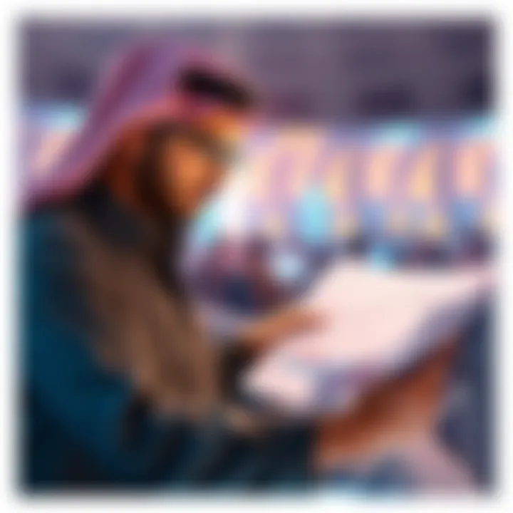 A 34-year-old Bitcoin investor in Riyadh examining charts and graphs, contemplating profit strategies after achieving a goal of 0.5-1 BTC.