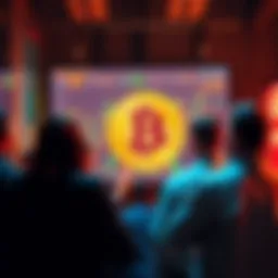 A group of people discussing Bitcoin with charts and numbers on a screen, showing concern and contemplation about selling their holdings.