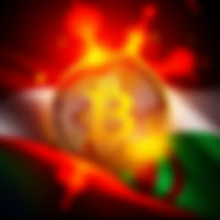 A Bitcoin symbol overlaid with the colors of the Iranian flag, representing the clash between cryptocurrency and government ban in Iran.