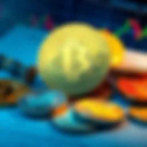 A visual representation of Bitcoin coins with a backdrop of legal documents and fluctuating graphs, highlighting the challenges in gaining legal tender status.