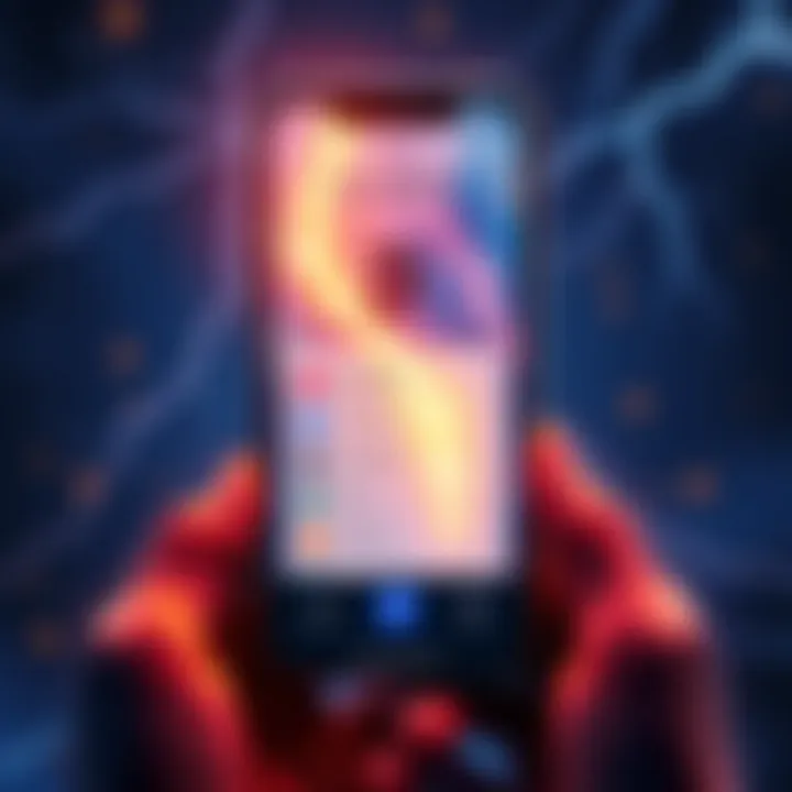 A smartphone displaying the Blockstream app with Bitcoin Lightning invoices, showing seamless transactions between Lightning, Liquid, and cold storage.