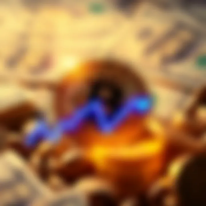 A graphic showing a Bitcoin symbol with a downward trend line and dollar bills in the background, indicating financial struggles and potential liquidation.