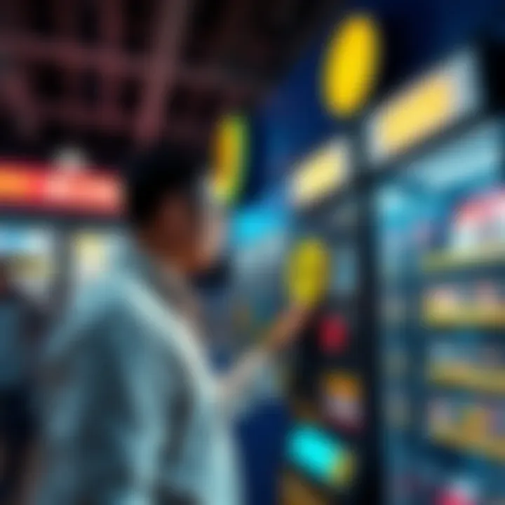 A person using a Bitcoin machine to buy cryptocurrency at a convenience store.