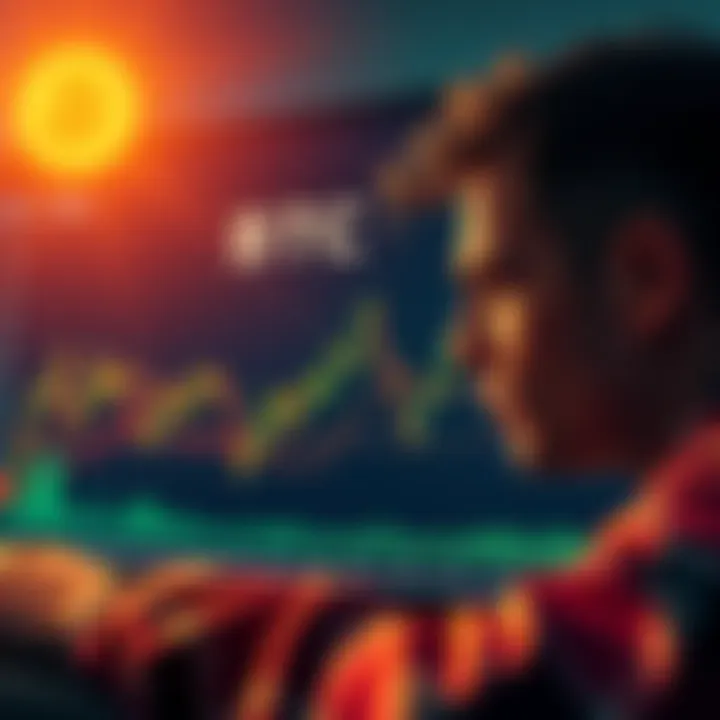 Bitcoin market analysis A worried person looking at a graph showing Bitcoin price fluctuations and market trends.