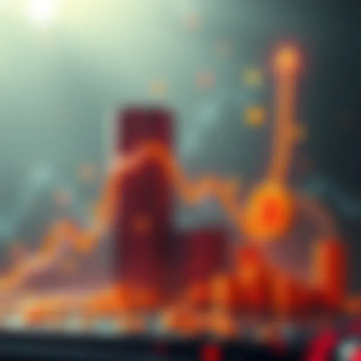 Graph showing Bitcoin falling out of the top 10 assets by market cap, with a downward trend line and various economic icons surrounding it.