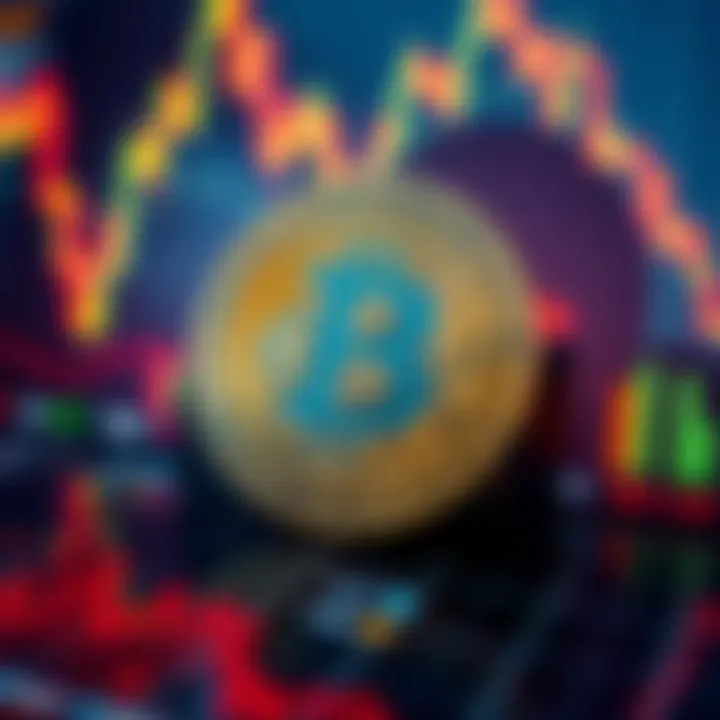 A Bitcoin symbol in front of fluctuating market charts, highlighting its role in the economy