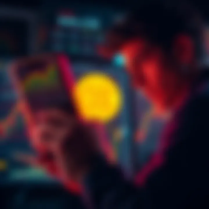 A person looks worried while checking Bitcoin price charts on a smartphone, with negative trends visible.