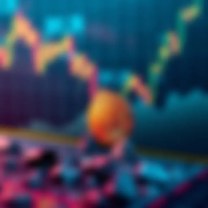 A graphic showing a downward trend in Bitcoin prices with a broken chart in the background