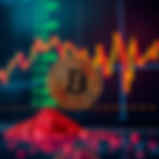 A representation of Bitcoin's decline, showing a downward trend in financial graphs alongside a Bitcoin symbol.