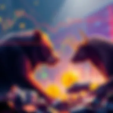Illustration showing a bear and a bull in a cryptocurrency market scene, symbolizing market uncertainty and the potential for opportunity during price dips.