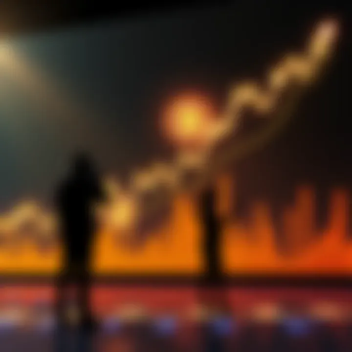 A graph showing Bitcoin price trends with upward and downward arrows, and silhouettes of institutional investors analyzing charts.