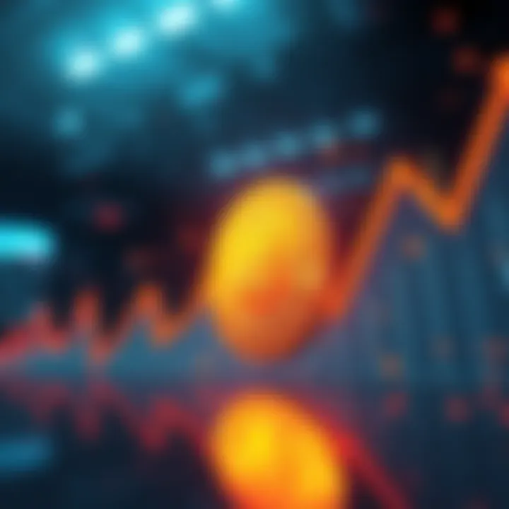 A graph showing Bitcoin's price dropping with arrows indicating market changes