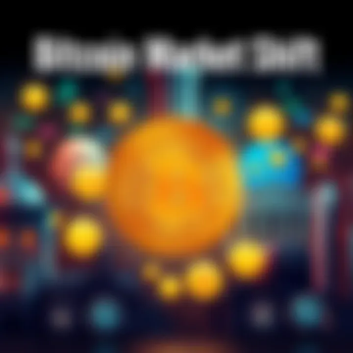 A graphic showing the transition from retail investors to institutional investors in Bitcoin, featuring symbols for institutions like banks and corporations alongside Bitcoin icons.