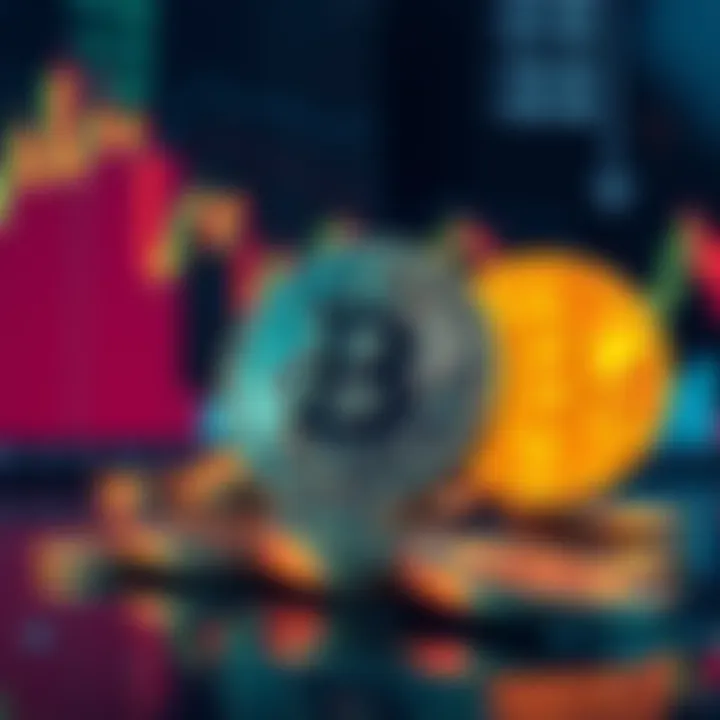 Representation of Bitcoin's market dynamics with charts and coins after the mining of the 20 millionth coin.