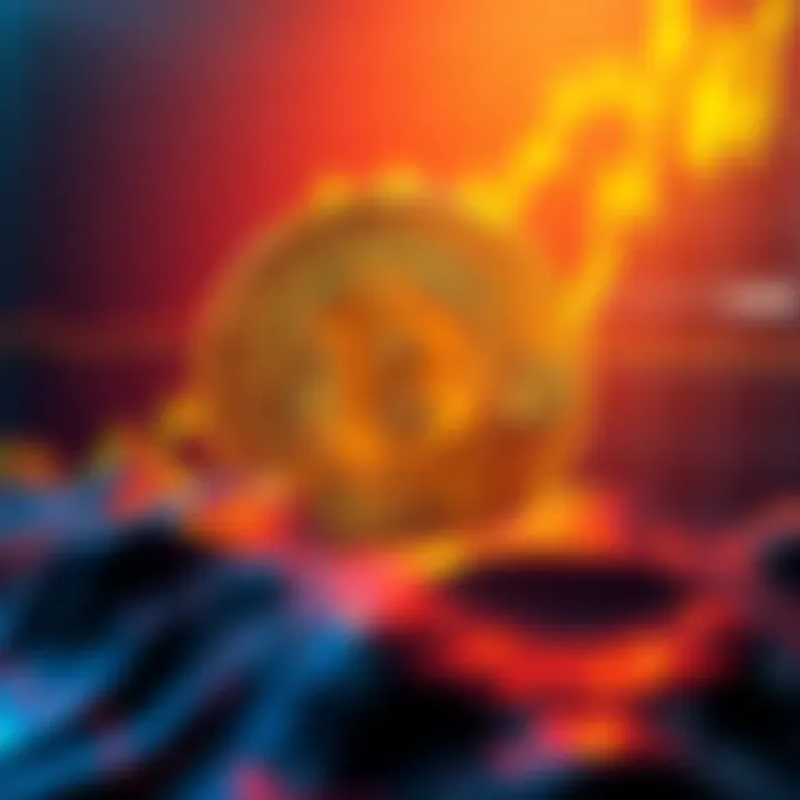 A graphic showing Bitcoin symbol with fluctuating charts and news headlines about economic events
