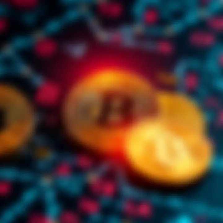 A graphic showing Bitcoin symbols alongside mathematical equations and algorithms, illustrating their relationship in cryptocurrency.