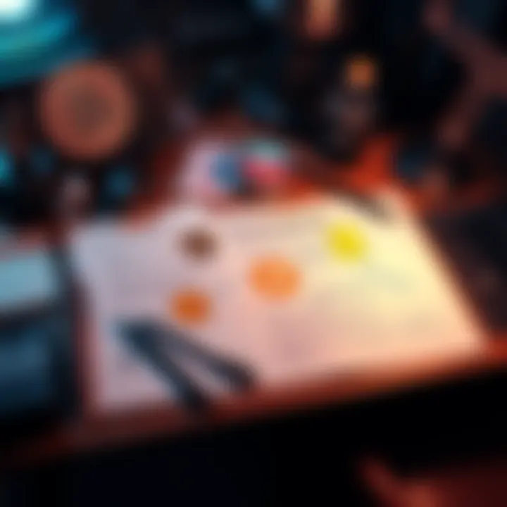 A creative workspace with sketches and notes for Bitcoin meme page names