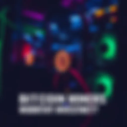 A close-up view of a Bitcoin mining rig with multiple GPUs running, showcasing the intense activity and cooling fans in a dark room.