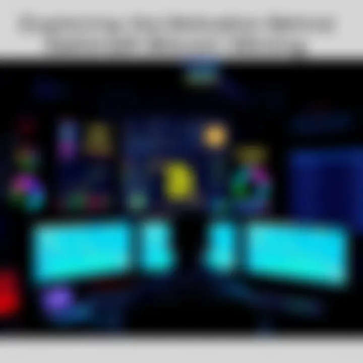 A person monitoring multiple computer screens displaying Bitcoin mining statistics and graphics in a dark room.