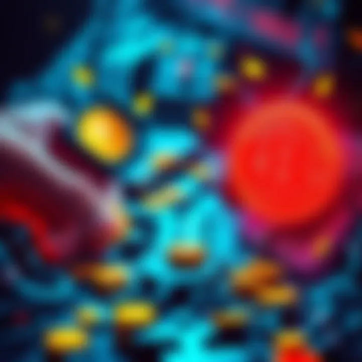 A graphic showing the transition from bitcoin mining rewards to transaction fees, with visual elements representing coins and fees being exchanged