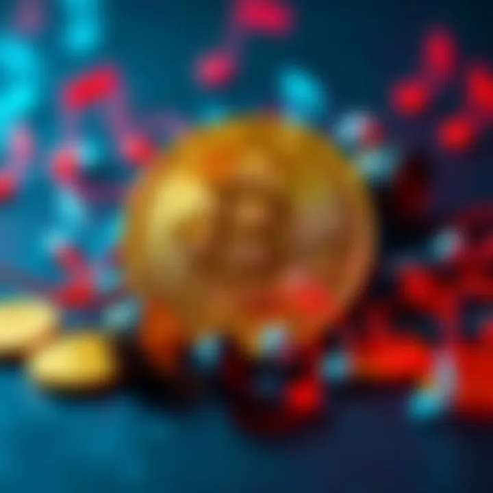 A vibrant playlist featuring bitcoin-themed songs with music notes and cryptocurrency symbols
