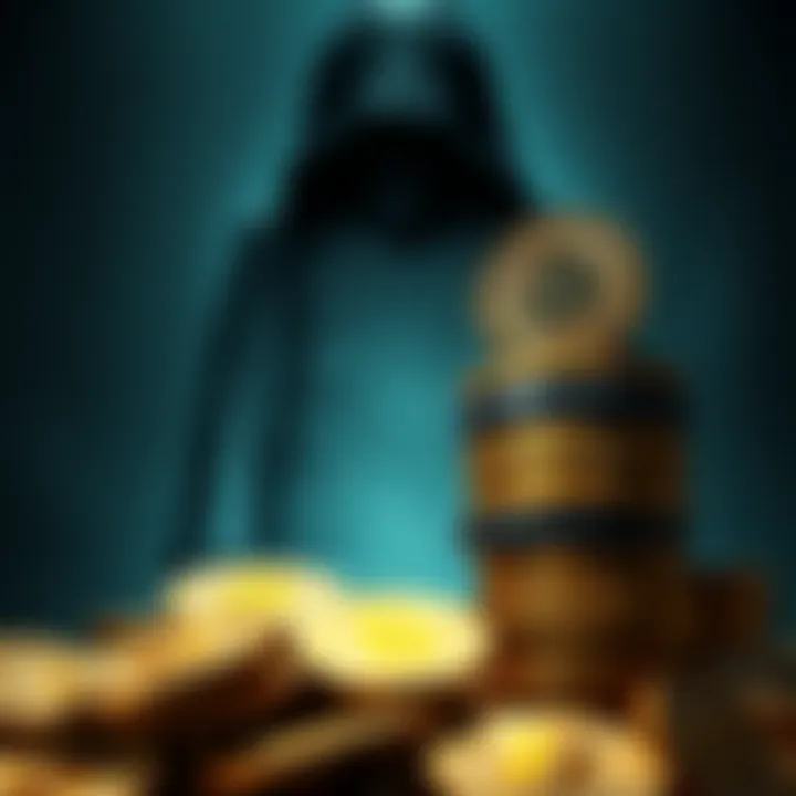 A visual representation of Bitcoin coins stacked, with a shadowy figure overseeing them, symbolizing control and accumulation concerns in the market.