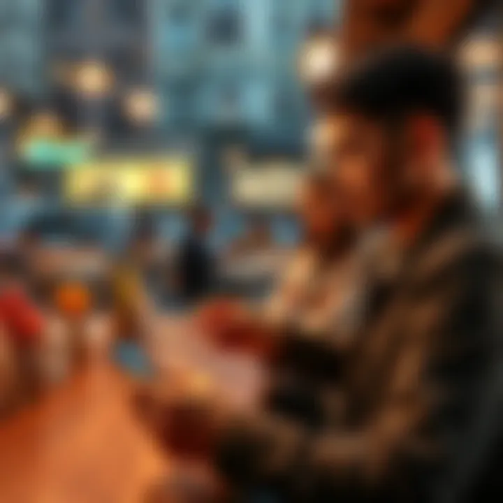 Bitcoin Payment Acceptance A person at a cafe paying with Bitcoin through a mobile app, showcasing the use of cryptocurrency in everyday transactions.