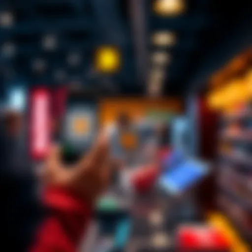 A customer holding a phone scanning a QR code displayed at a store checkout to pay with Bitcoin using Square's payment system.