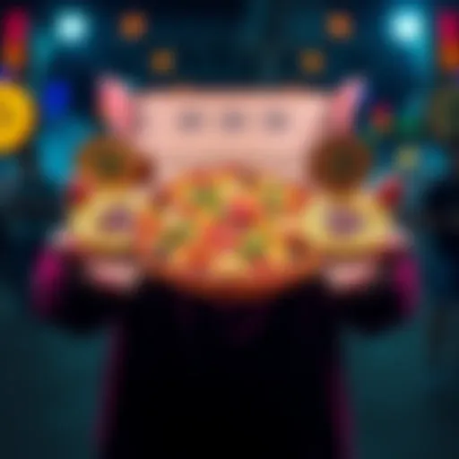 A person holding a pizza with Bitcoin logos around it, celebrating Bitcoin Pizza Day.