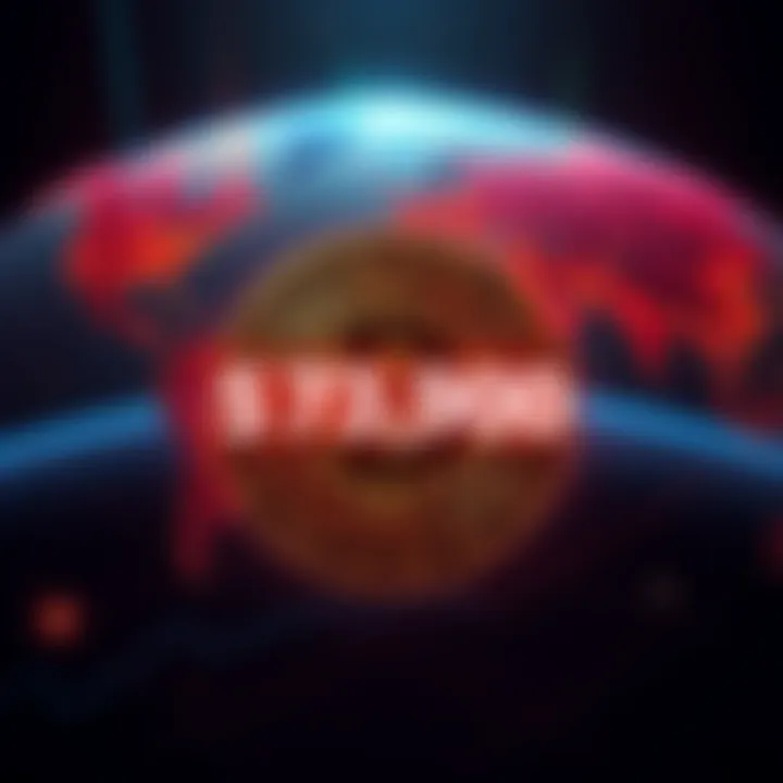 A digital illustration of a Bitcoin symbol with a price label showing $73,900 while a backdrop depicts a map with conflict zones highlighted, suggesting geopolitical tensions.