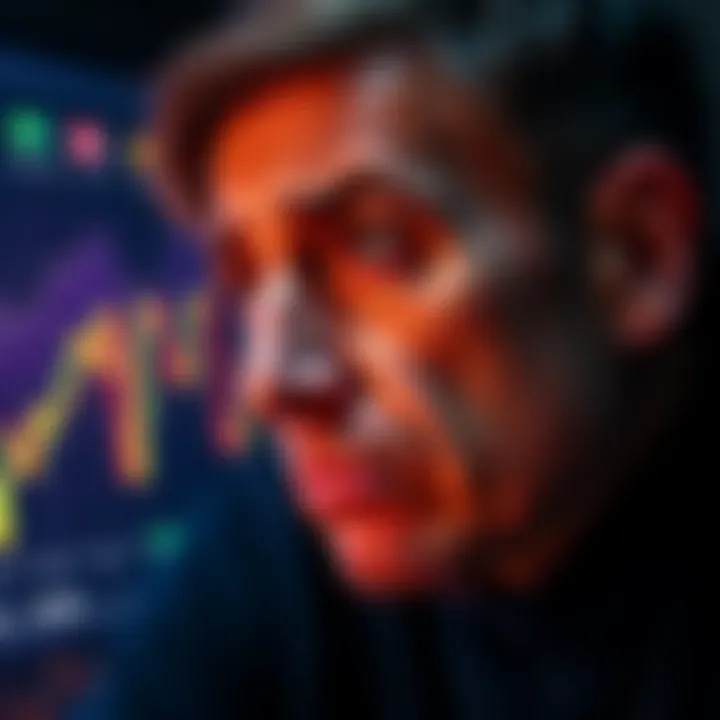 A worried investor looking at a downward trending Bitcoin graph with a concerned expression.