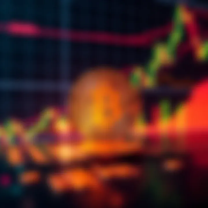 A Bitcoin price chart illustrating a drop, with a downward trend highlighted