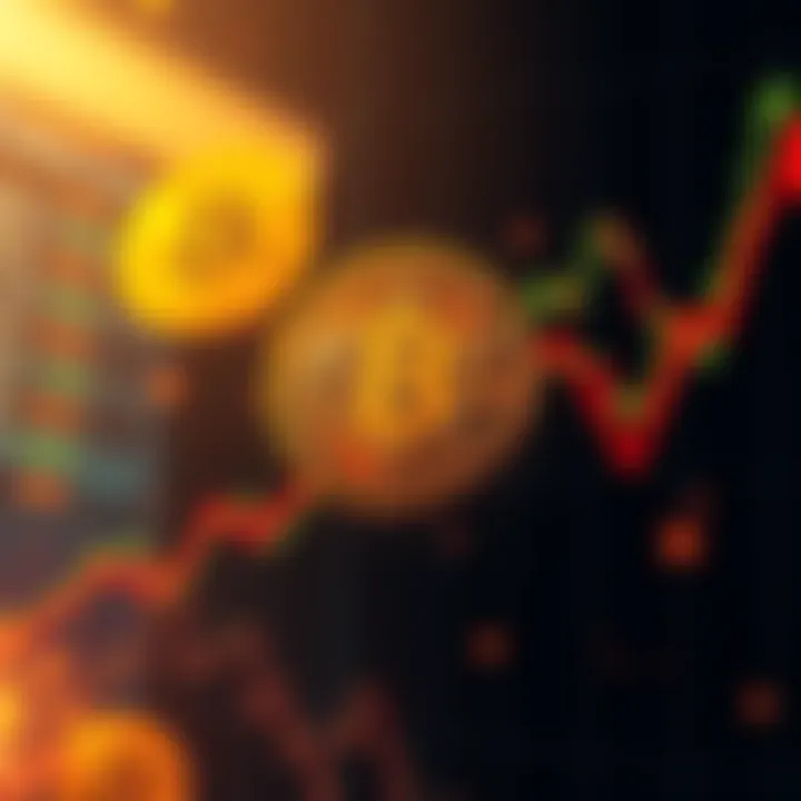 Bitcoin Price Drop Bitcoin graphic showing a downward trend with a red line and liquidations in the background