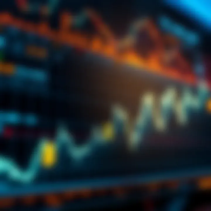 Graph showing a downward trend in Bitcoin prices with dollar signs and market indicators