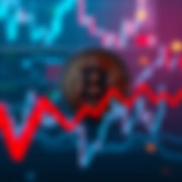 A graph showing Bitcoin's price declining towards $20,000, with a red arrow indicating the trend.