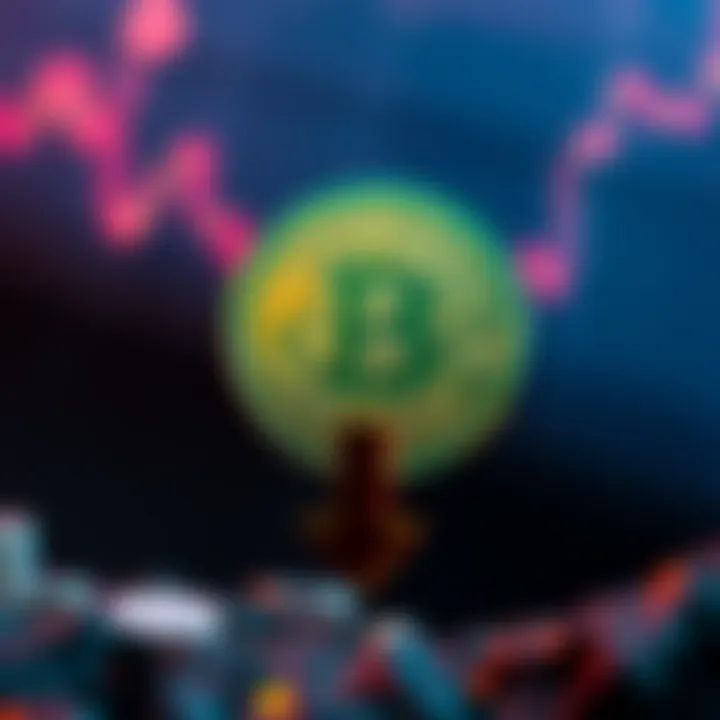 Bitcoin logo with a downward arrow indicating a drop in value, representing the fall below 73k after Trump's election