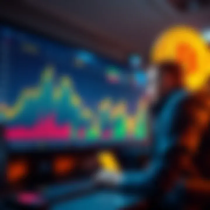 Graph showing Bitcoin price falling below $70,000 with a trader looking concerned in front of a computer screen.