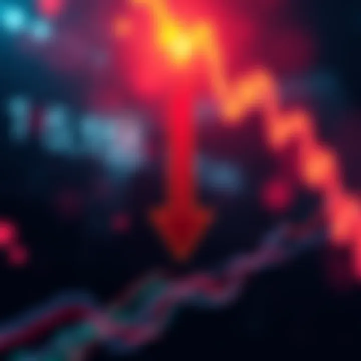 A graphic showing a significant decline in Bitcoin prices with a downward arrow symbolizing market uncertainty due to geopolitical tensions.