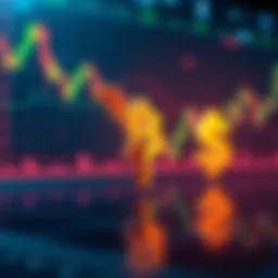 A graphic showing a downward trend in Bitcoin prices with a dollar sign and financial charts in the background