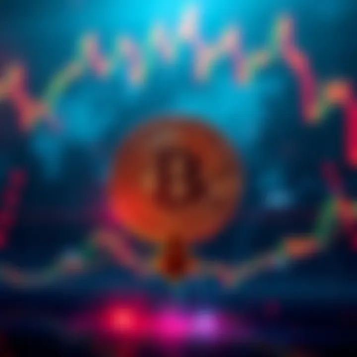 Bitcoin Price Drop to 5k A visual representation of a Bitcoin symbol with a downward arrow showing a price drop to 5000, surrounded by charts and financial data.