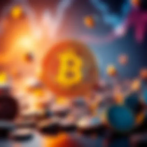 Bitcoin price drop concept A digital illustration showing a Bitcoin symbol falling downward among other fading cryptocurrencies, symbolizing potential value loss.