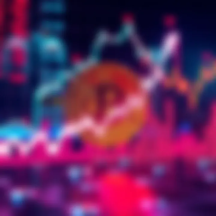 A graph showing Bitcoin's price rising by 5% with a mixed market sentiment in the background