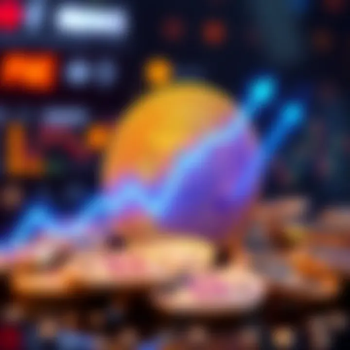 Bitcoin symbol with an upward trend line showing growth in value