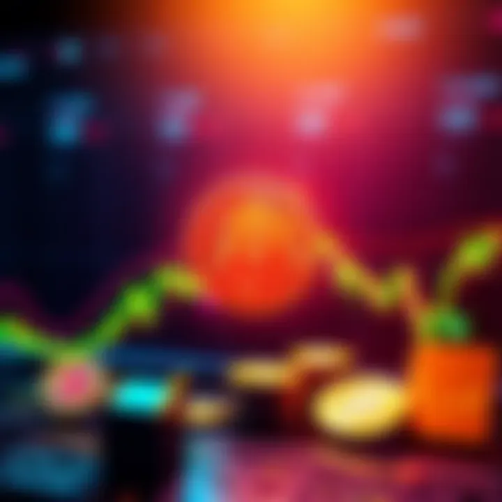 A digital chart showing Bitcoin price prediction reaching high values with symbols of FOMO and liquidity extraction techniques around it.