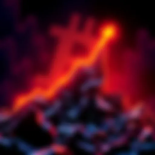 A graphic showing a steep upward trend in Bitcoin prices with a dollar sign in the background