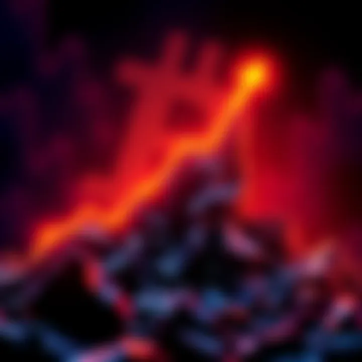 A graphic showing a steep upward trend in Bitcoin prices with a dollar sign in the background