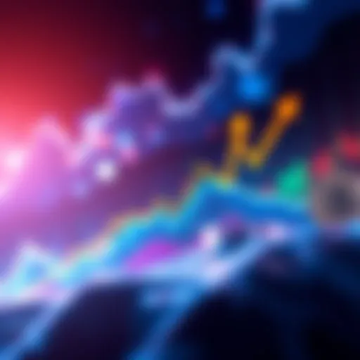 Graph showing Bitcoin price skyrocketing with arrows indicating upward trend