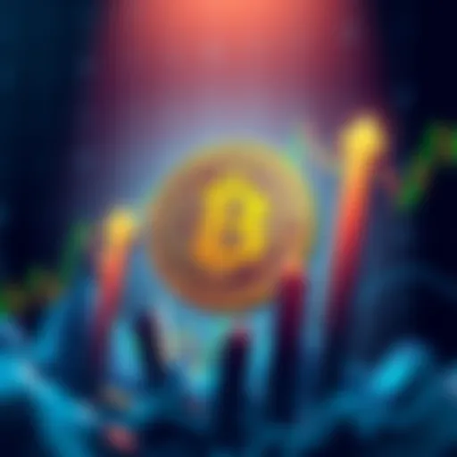 An illustration showing Bitcoin symbol with upward arrows indicating price increase, set against a background of financial graphs.