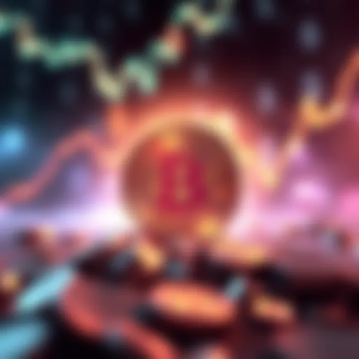A graphic showing Bitcoin symbol rising against a backdrop of dollar symbols and fluctuating yield curves