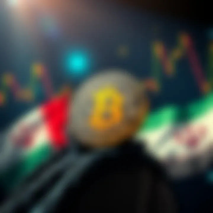 A digital representation of Bitcoin soaring above $72K with a backdrop of tension symbols depicting US-Iran relations